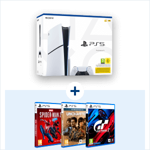 Playstation 5 Slim - 1TB + Marvel s Spider-Man 2 Standard Ed - PS5 + Uncharted: Legacy of Thieves Collection + Gran Turismo 7 Standard Edition