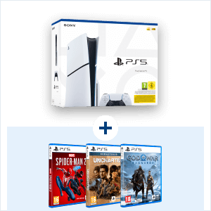 Playstation 5 Slim + Marvel s Spider-Man 2 Standard Ed - PS5 + Uncharted: Legacy of Thieves Collection + God of War: Ragnarok Standard Edition