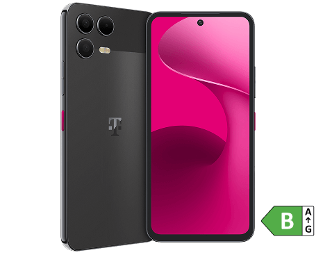 H εικόνα του T Phone 3 Pro. Δείχνει την πλάτη με λογότυπο Τelekom και τη φωτισμένη οθόνη της συσκευής, με την αναφορά Pro να δεσπόζει στο κέντρο.