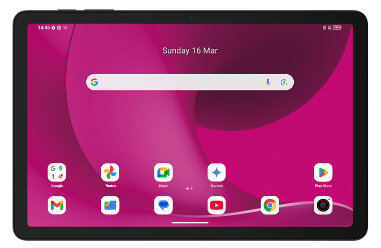 Η οθόνη ενός tablet στη λειτουργία 'Regular mode'. Η οθόνη είναι πλήρως έγχρωμη με ζωντανό, δυναμικό μωβ φόντο και έγχρωμα εικονίδια 