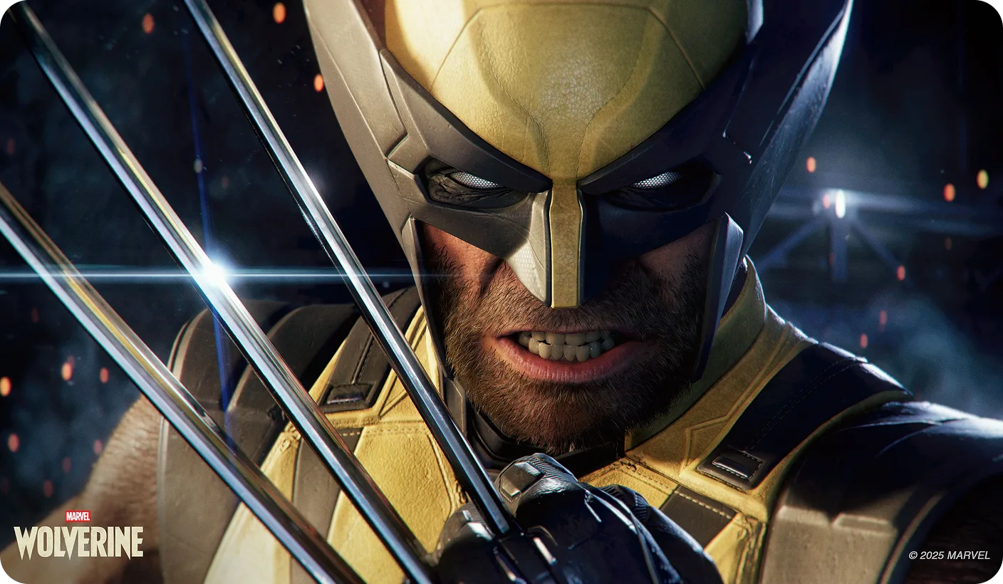 Κοντινό πλάνο στο πρόσωπο του Wolverine με τη μάσκα του και τα αδαμάντινα νύχια του.