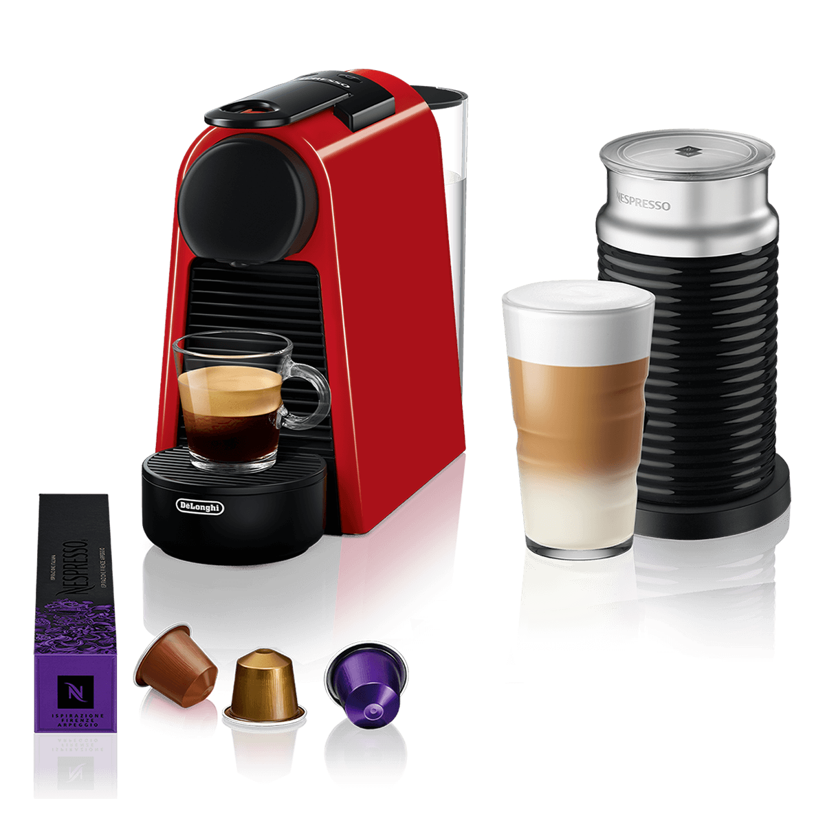 DELONGHI EN85.RAE Μηχανή Καφέ Nespresso Original Essenza Mini & Aeroccino Ruby Red