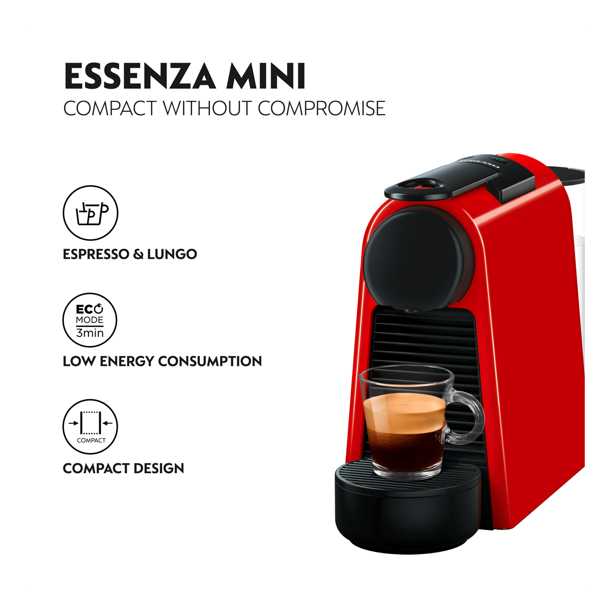 DELONGHI EN85.RAE Μηχανή Καφέ Nespresso Original Essenza Mini & Aeroccino Ruby Red - 7