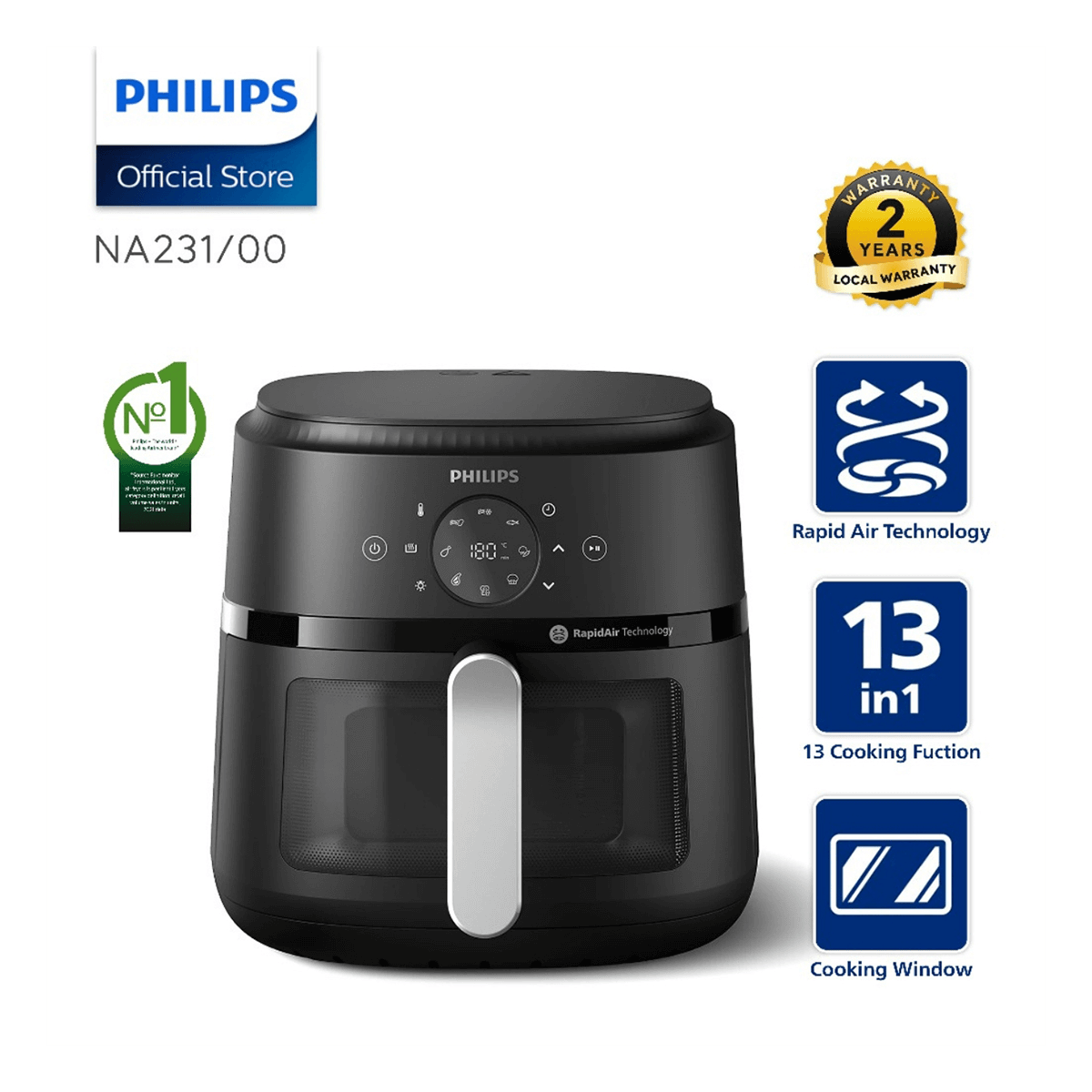 PHILIPS NA231/00 Series 2000 Φριτέζα Αέρος 6.2Lt Μαύρο