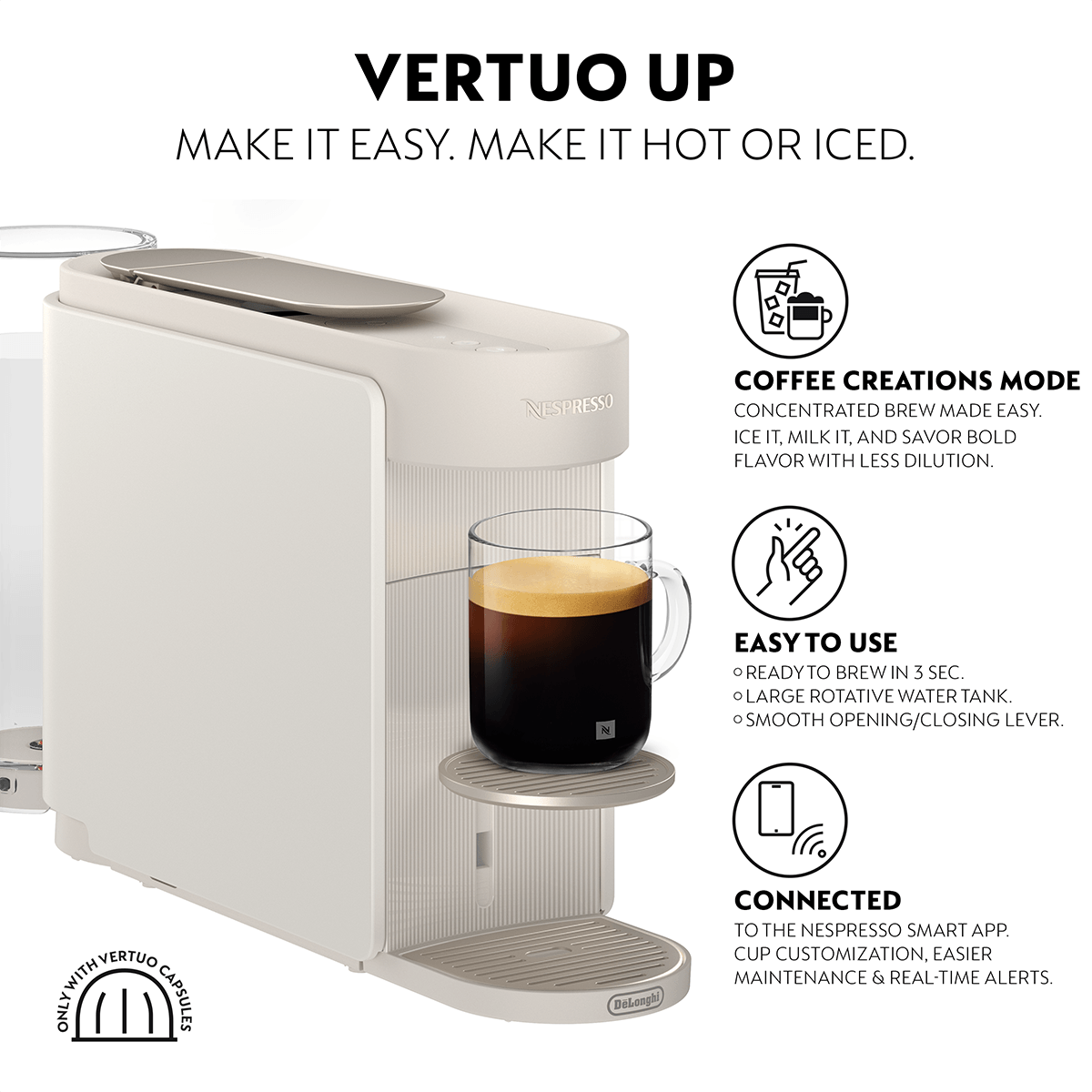 DELONGHI ENV200.W Μηχανή Καφέ Nespresso Vertuo Up Pearl White - 5
