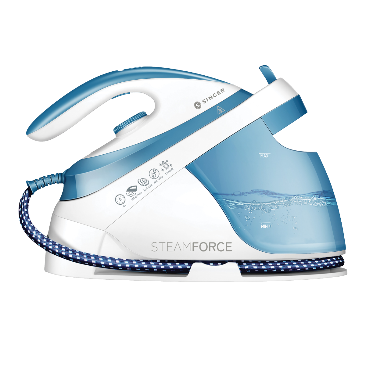 SINGER SGΕ-19700 SteamForce Σύστημα Σιδερώματος με Δοχείο 1.8Lt Λευκό/Μπλε