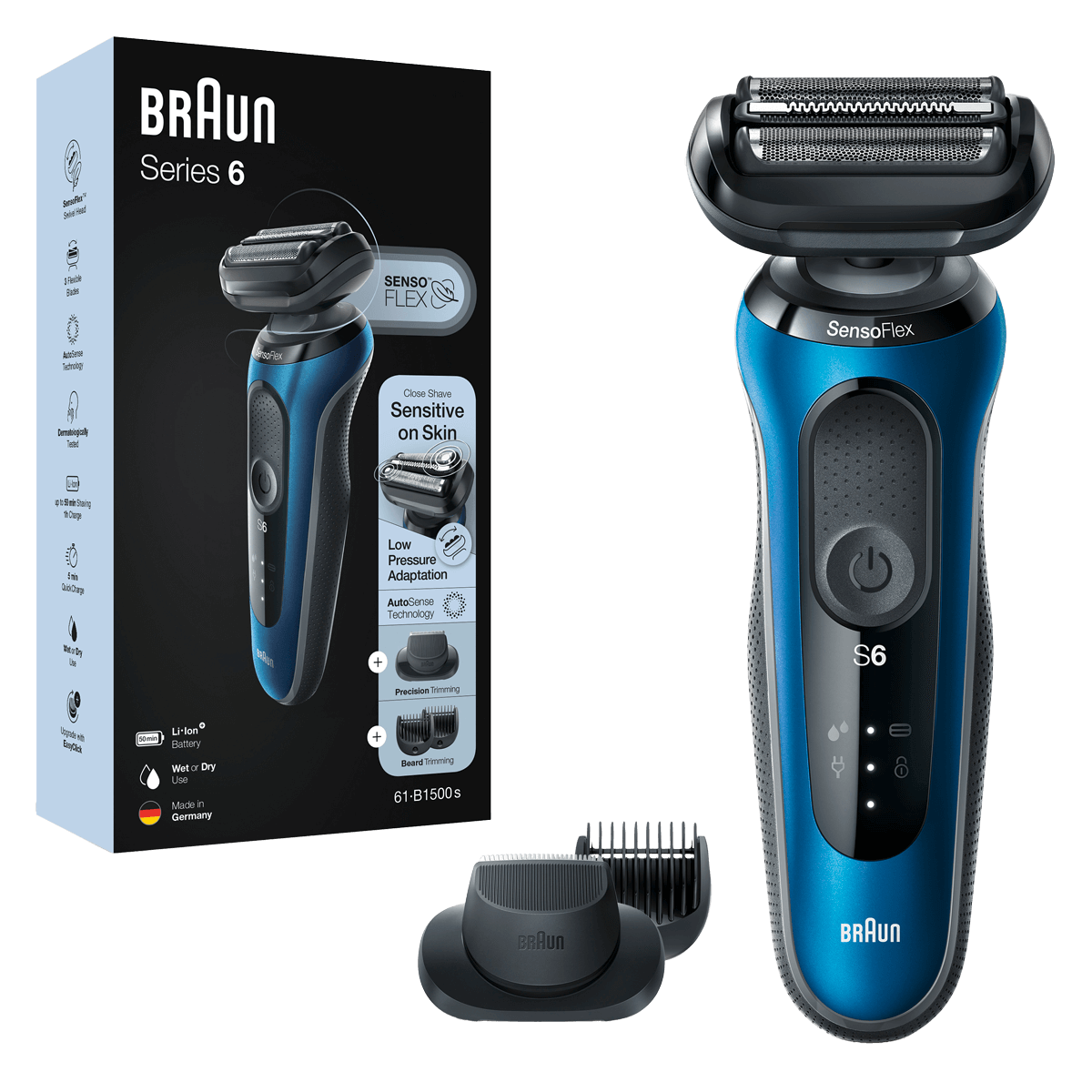 BRAUN 61-B1500S SensoFlex Series 6 Ξυριστική Μηχανή Μπλε - 2