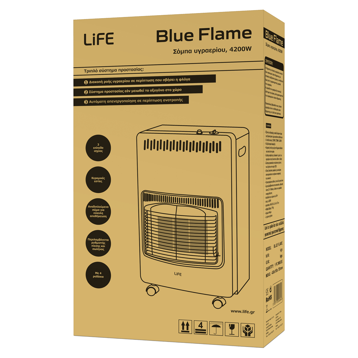 LIFE Blue Flame Σόμπα Υγραερίου 4200W Μαύρο - 3