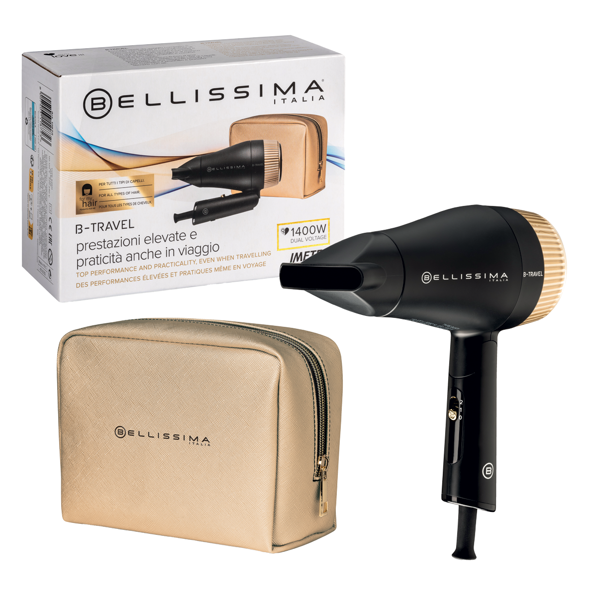 BELLISSIMA B-Travel Σεσουάρ Ταξιδίου 1400W Μαύρο/Χρυσό - 3