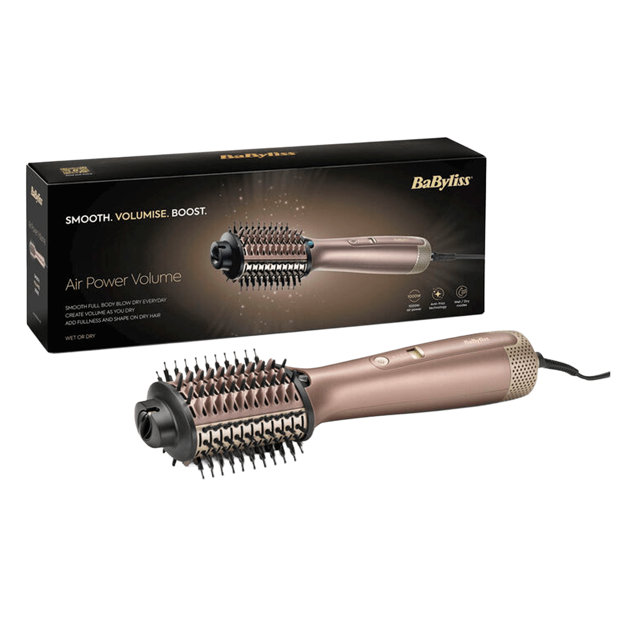 BABYLISS AS95E Airwand Air Power Volume Ηλεκτρική Βούρτσα 1000W Rose Gold
