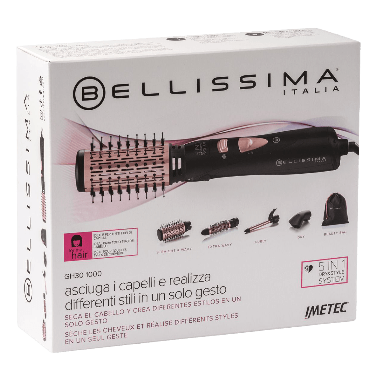 BELLISSIMA GH30 1000 Βούρτσα Θερμού Αέρα 5 σε 1 Black/Rose Gold - 6