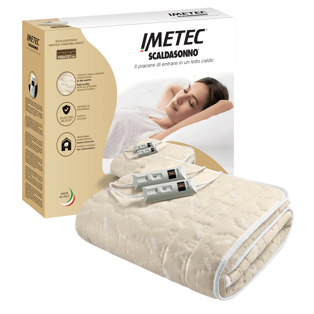 IMETEC Scaldasonno Διπλό Θερμαινόμενο Υπόστρωμα 150x137cm Μπεζ - 2