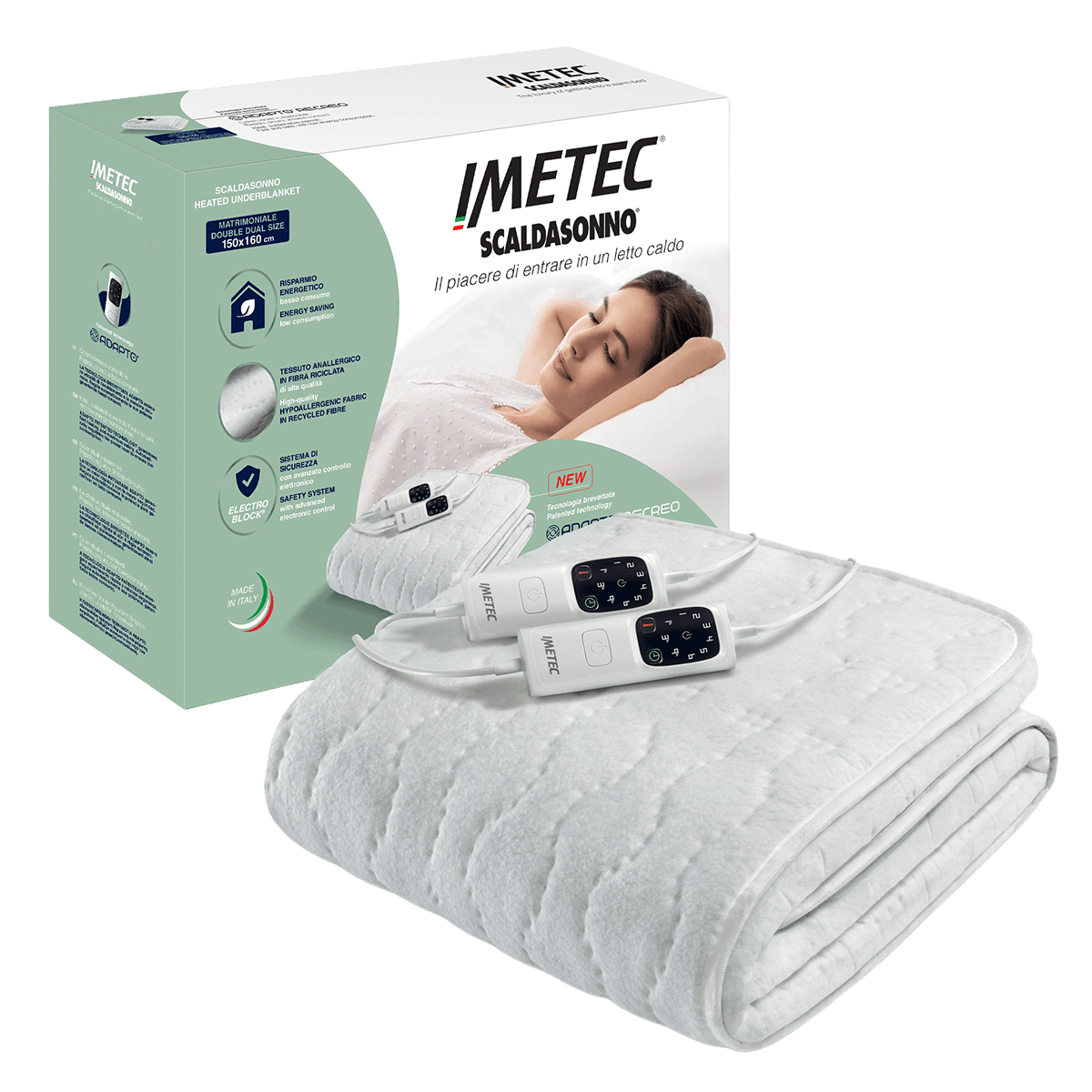 IMETEC Scaldasonno Adapto Recreo Διπλό Θερμαινόμενο Υπόστρωμα 150x160cm Λευκό - 2