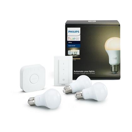 PHILIPS Hue White 3 set 9.5W A60 E27 (3 eksipnous lampthres Ε27+ Philips Hue Bridge + diakopths Dimmer)