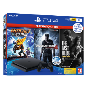 PS4 1TB + 3 PlayStation Hits Games (Uncharted 4 + The Last of Us Remastered + Ratchet & Clank)