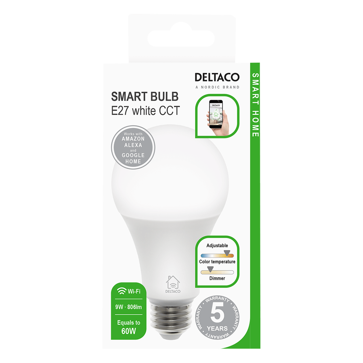 Έξυπνος Λαμπτήρας DELTACO LED E27 SH-LE27CCTC Wi-Fi - 2