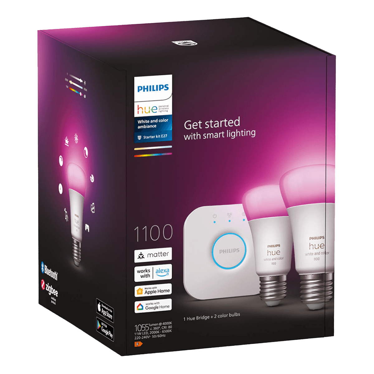 PHILIPS Hue White & Color Ambiance Σετ με 2 Έξυπνους Λαμπτήρες 9W A60 E27 + Philips Hue Bridge - 5