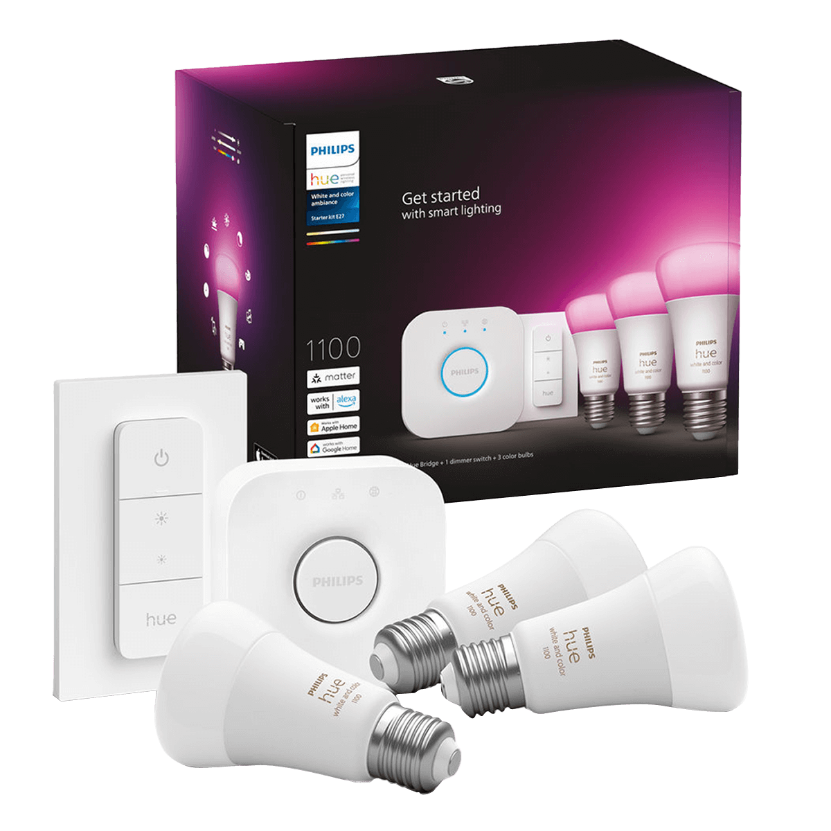 PHILIPS Hue White & Color Ambiance Σετ με 3 Έξυπνους Λαμπτήρες 9W A60 E27 + Philips Hue Bridge + Διακόπτης Dimmer - 2