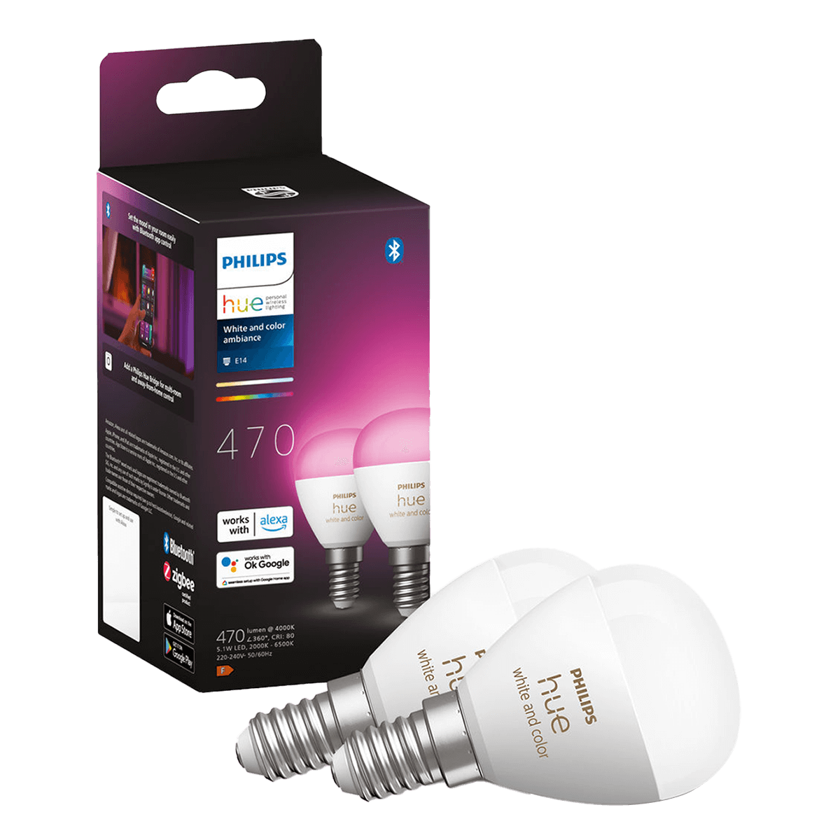 PHILIPS Hue White & Color Ambiance Έξυπνος Λαμπτήρας Luster 5.1W E14 (2 Τεμάχια)