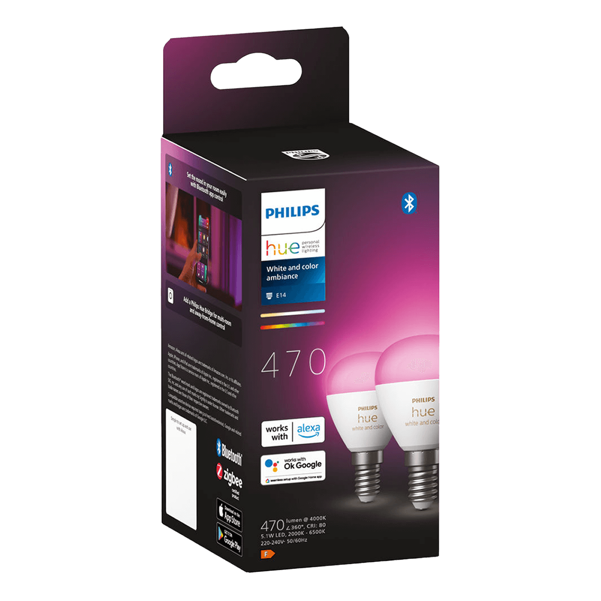 PHILIPS Hue White & Color Ambiance Έξυπνος Λαμπτήρας Luster 5.1W E14 (2 Τεμάχια) - 4