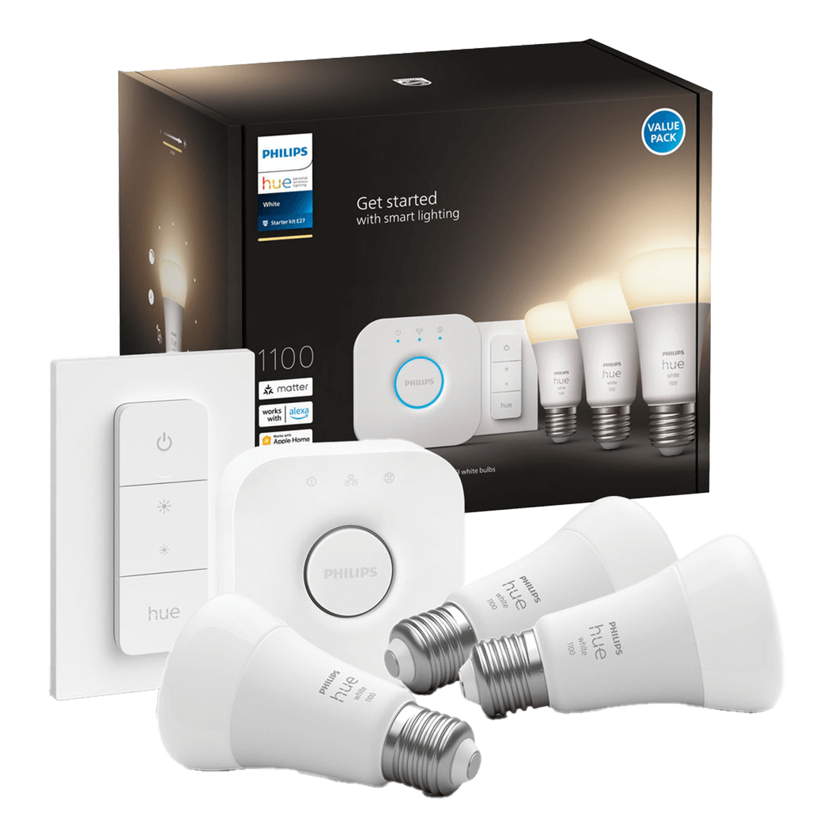 PHILIPS Hue White Ambiance Σετ με 3 Έξυπνους Λαμπτήρες 9.5W A60 E27 + Philips Hue Bridge + Διακόπτης Dimmer