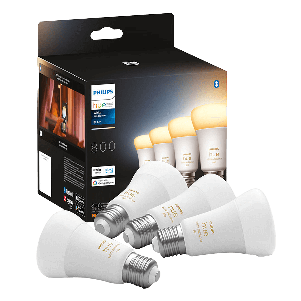 PHILIPS Hue White Ambiance Έξυπνος Λαμπτήρας 6W A60 E27 (4 Τεμάχια)