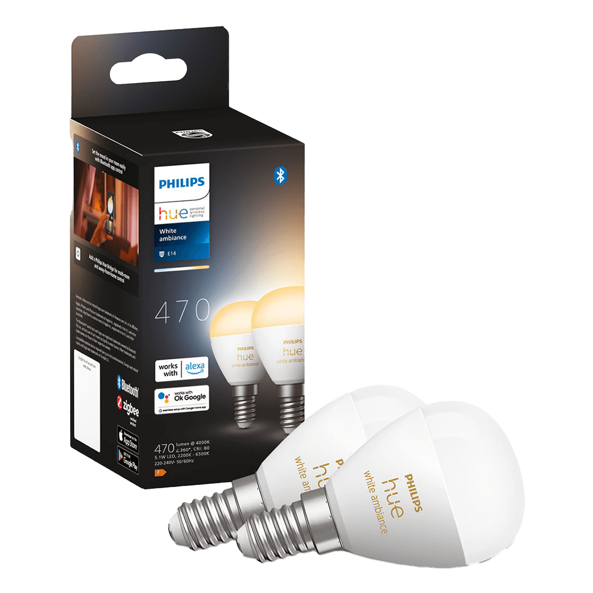 PHILIPS Hue White Έξυπνος Λαμπτήρας Luster 5.1W E14 (2 Τεμάχια)