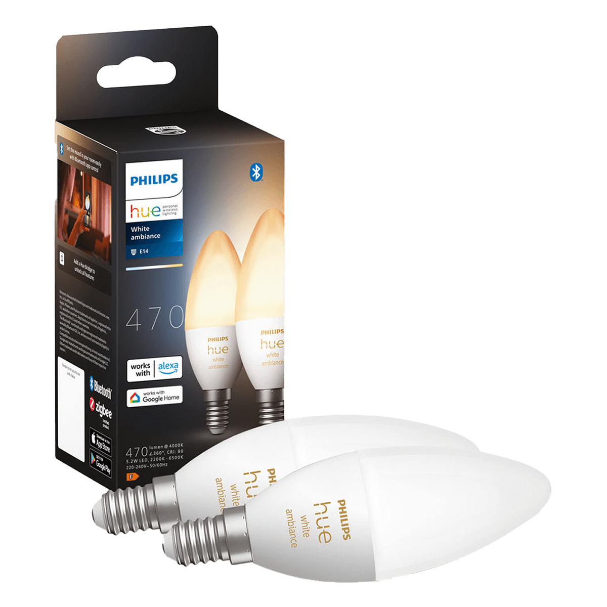 PHILIPS Hue White Ambiance Έξυπνος Λαμπτήρας E14 B39 5.2W (2 Τεμάχια)