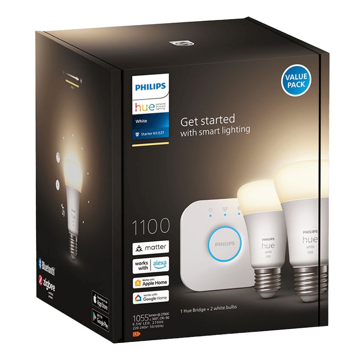 PHILIPS Hue White Σετ με 2 Έξυπνους Λαμπτήρες 9.5W A60 E27 + Philips Hue Bridge - 4