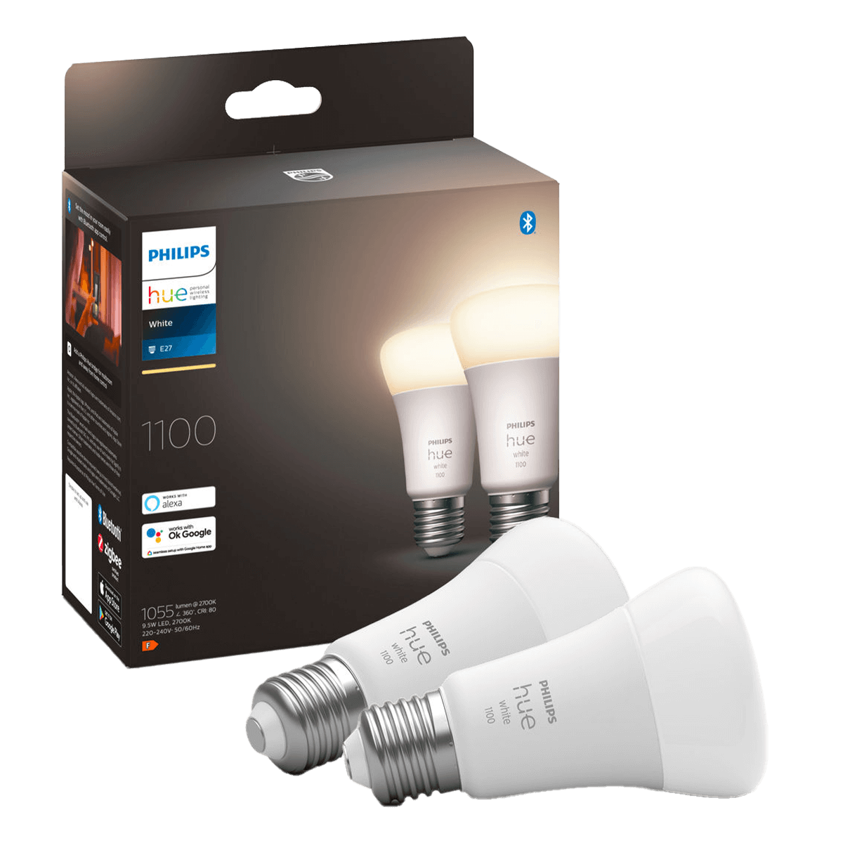 PHILIPS Hue White Έξυπνος Λαμπτήρας 9.5W A60 E27 (2 Τεμάχια)