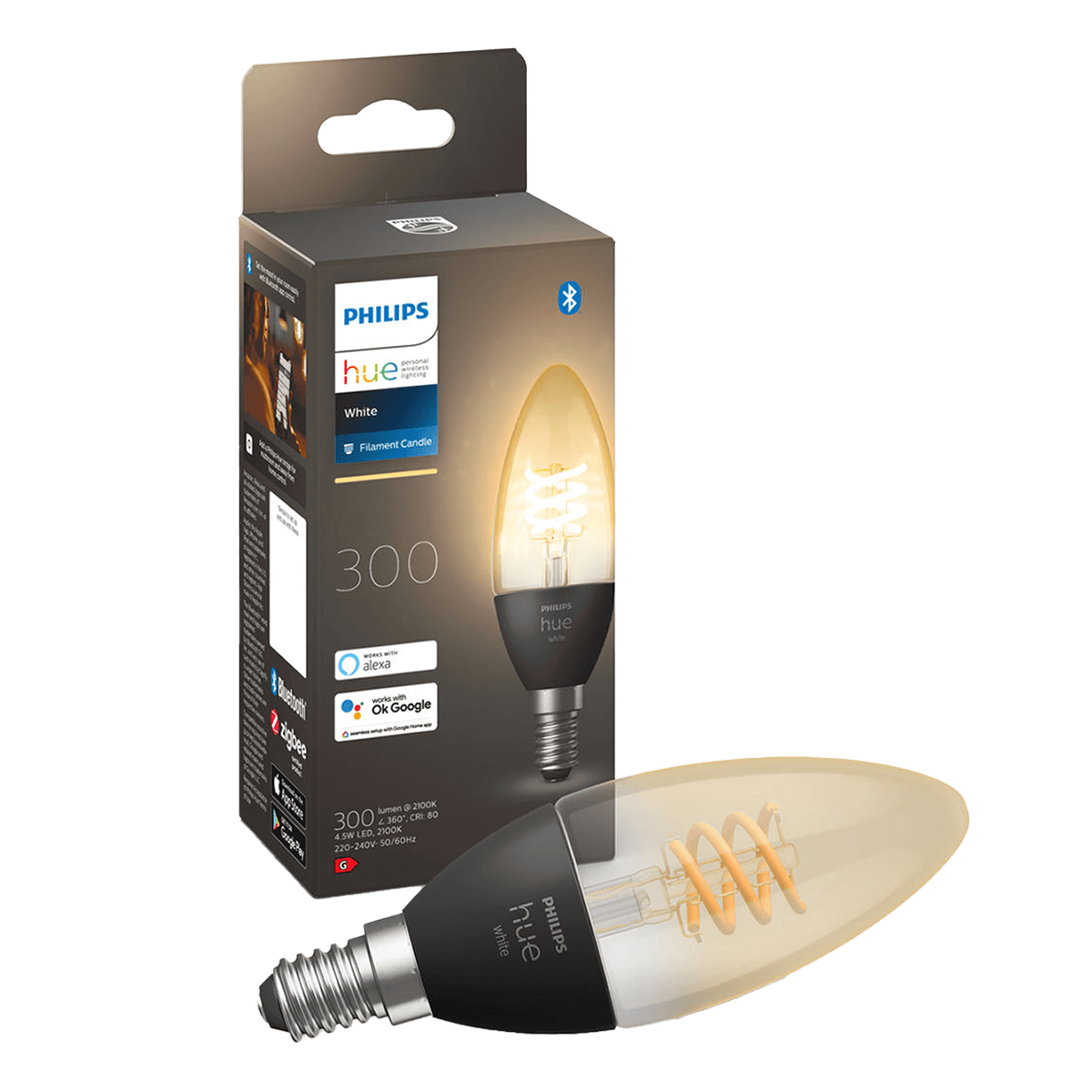 PHILIPS Hue White Ambiance Fil Candle Έξυπνος Λαμπτήρας 4.5W E14