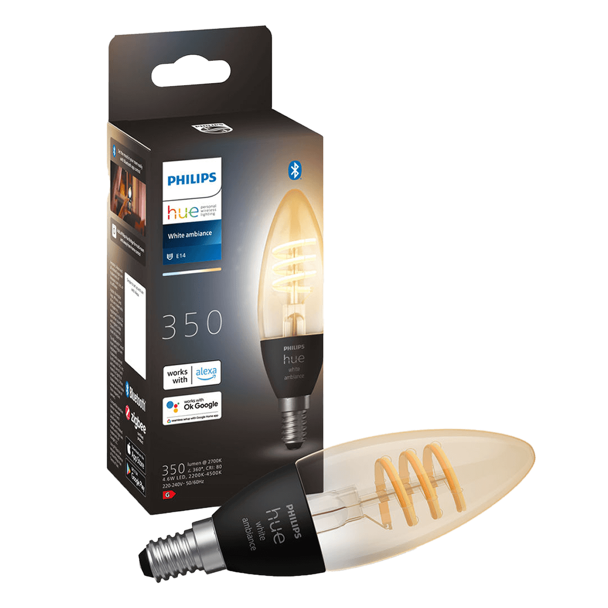 PHILIPS Hue White Ambiance Fil Candle Έξυπνος Λαμπτήρας 4.6W E14