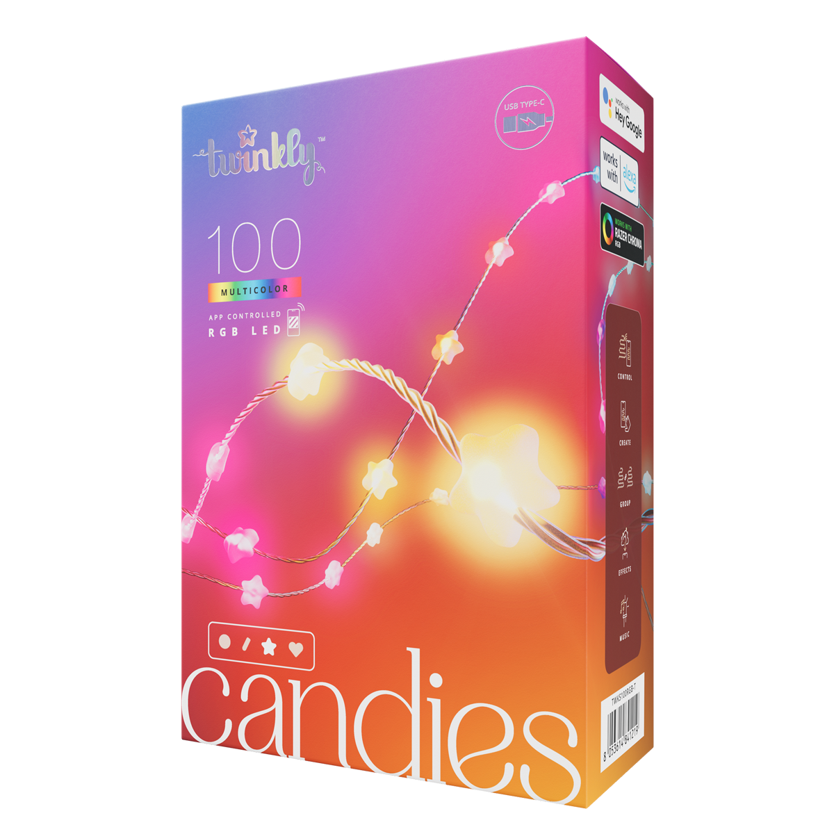 Έξυπνα Λαμπάκια TWINKLY Candies Heart 100 LED με Διάφανο Καλώδιο 7mm
