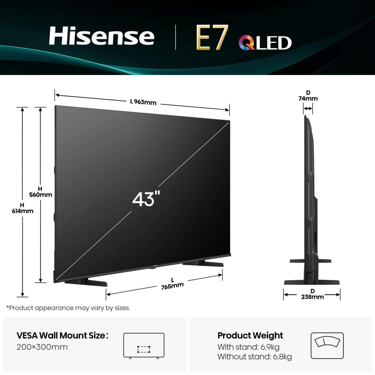 HISENSE 43E7Q 43'' Hi-QLED 4K Vidaa TV Τηλεόραση - 2