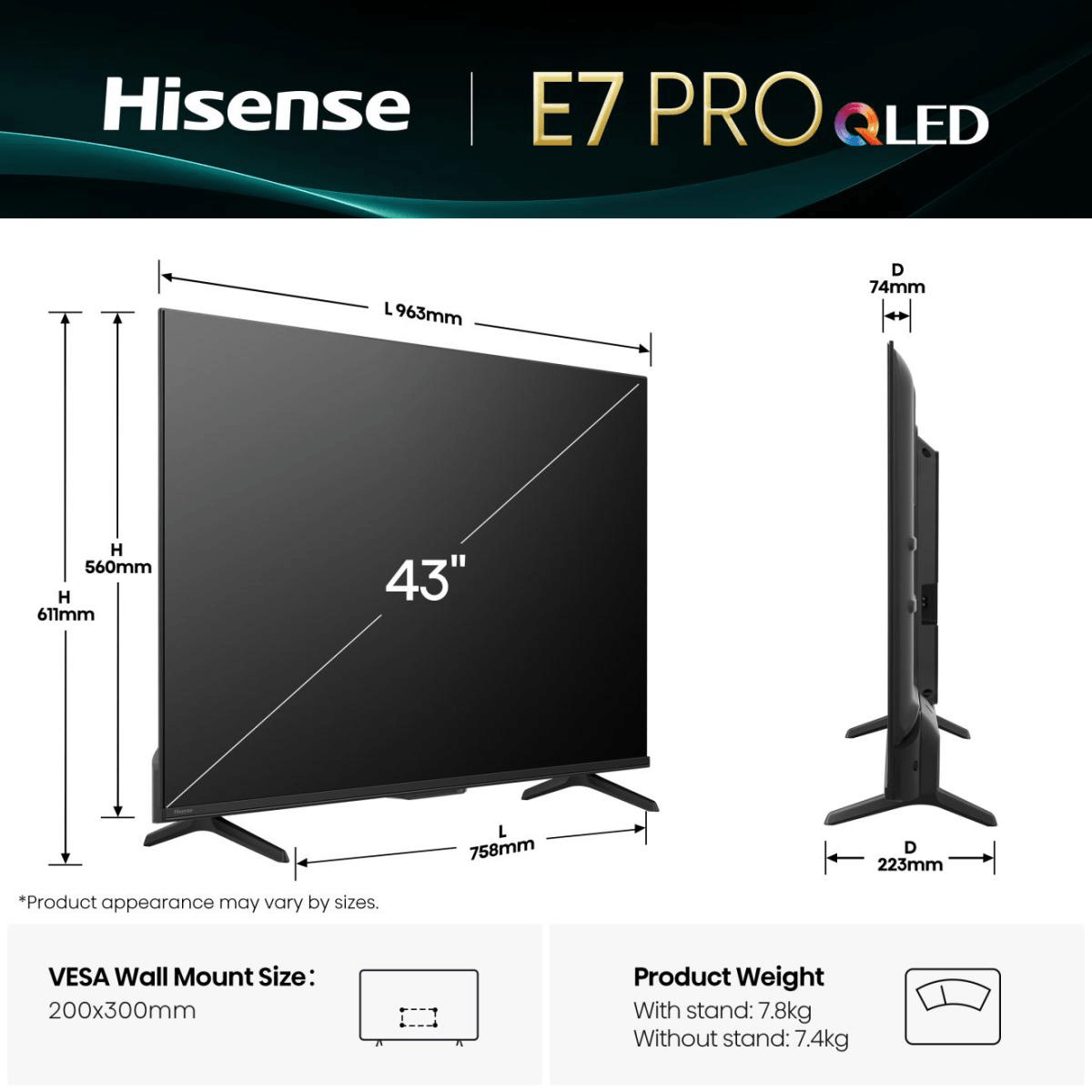 HISENSE 43E7Q PRO 43'' QLED 4K Vidaa TV Τηλεόραση - 2
