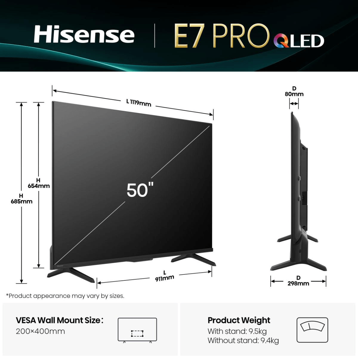 HISENSE 50E7Q PRO 50'' QLED 4K Vidaa TV Τηλεόραση - 2