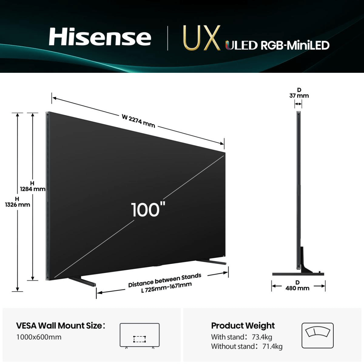 HISENSE 100UXQ 100'' Mini LED 4K Vidaa TV Τηλεόραση - 2