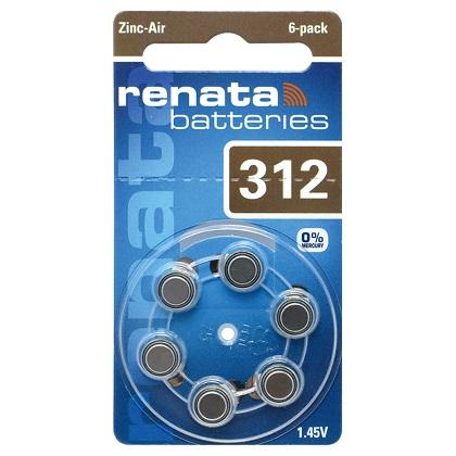  RENATA Hearing Aid Batteries ZA312 (6 Pieces)
