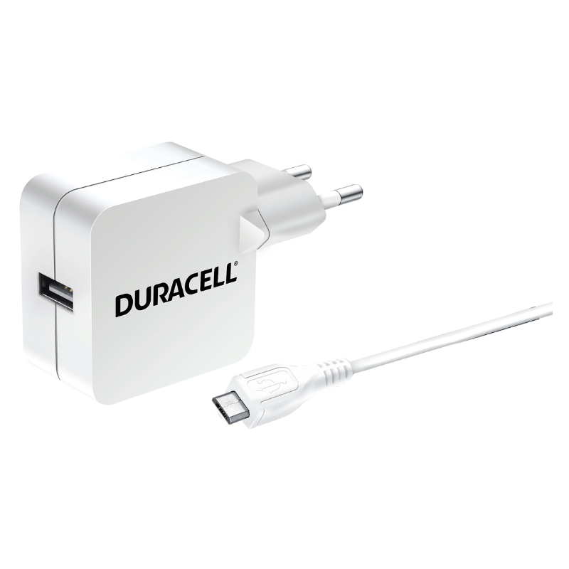 Φορτιστής Ταξιδιού DURACELL 2.4A & Καλώδιο Λευκό