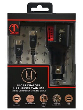 Uunique In Car Charger Twin USB 2 Amps, Air Purifier & Power sharing cable