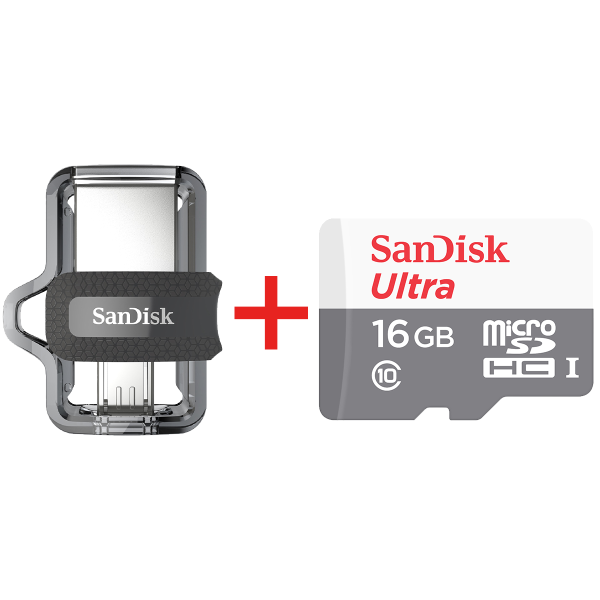 SANDISK κάρτα μνήμης Ultra microSDHC 16GB + μνήμη Ultra Dual Drive m3.0 16GB
