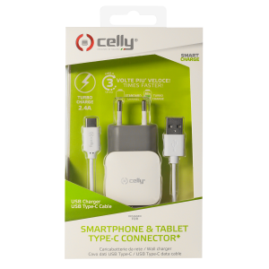 CELLY επιτοίχιος φορτιστής 2.4A & καλώδιο USB Type-C Λευκό