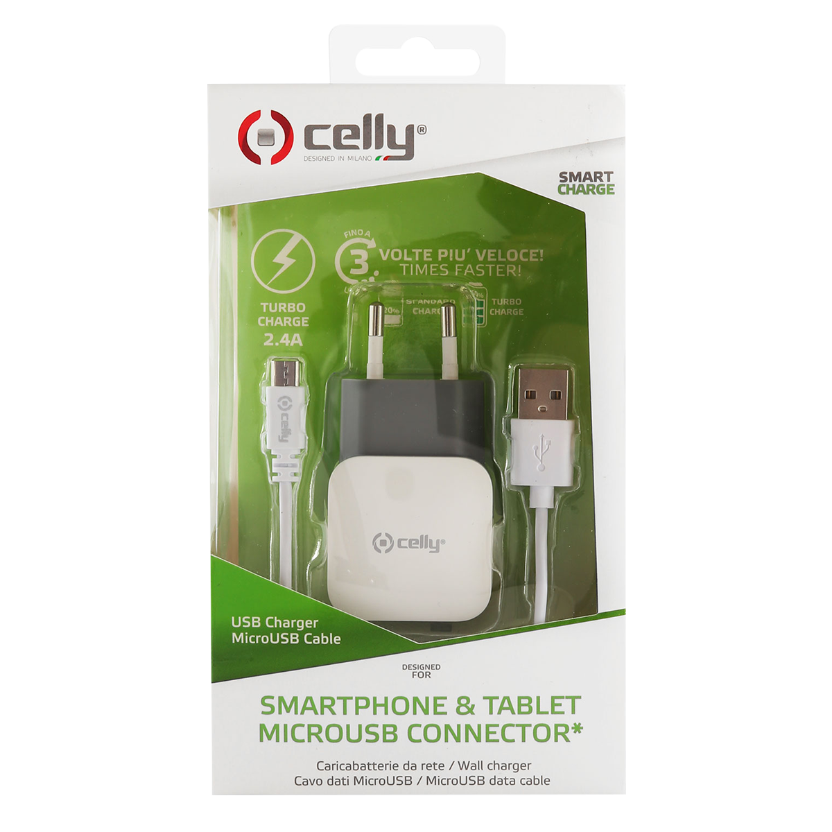 CELLY επιτοίχιος φορτιστής 2.4A & καλώδιο Micro USB Λευκό - 2