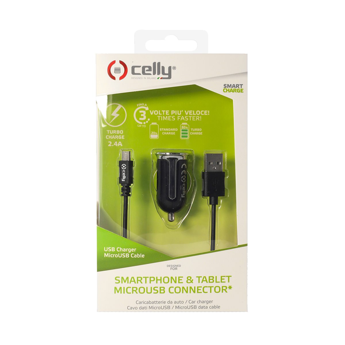 CELLY φορτιστής αυτοκινήτου 2.4Α & καλώδιο Micro USB Μαύρο - 2