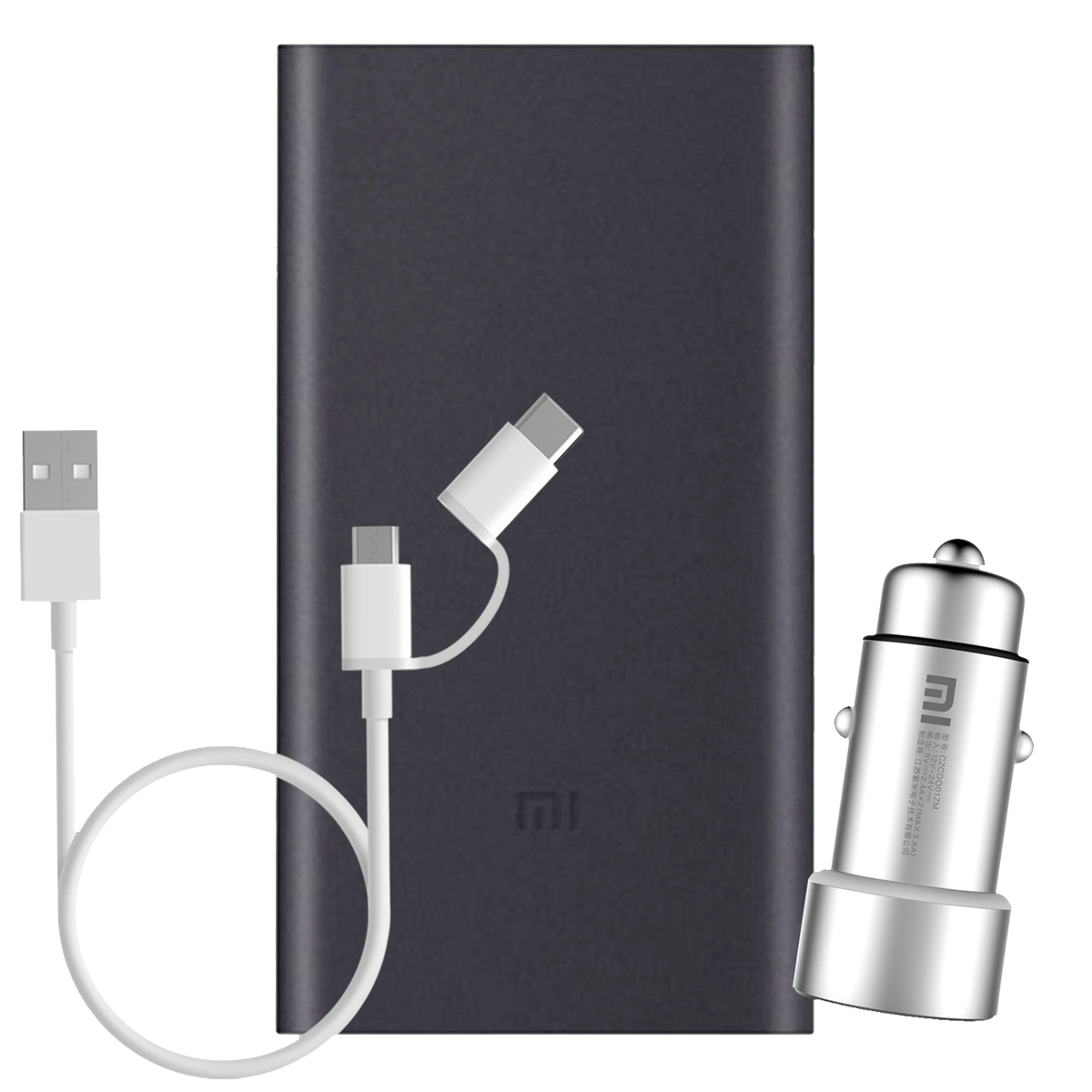 XIAOMI bundle φόρτισης (Mi Power Bank 10000mAh + Mi Car Charger + καλώδιο USB Type-C & Micro USB)