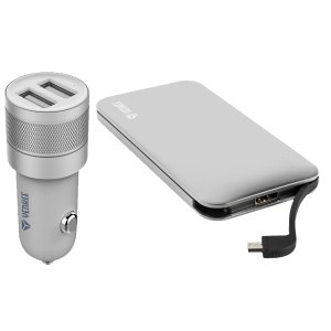 YENKEE πακέτο Powerbank 8000mAh + φορτιστής αυτοκινήτου Ασημί
