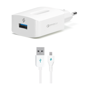 Φορτιστής ταξιδίου TTEC με Qualcomm Quick Charge 3.0 + καλώδιο micro USB Λευκό
