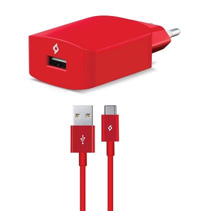 TTEC fortisths taksidiou Speedcharger™ 2.1A + kalwdio Type C kokkino