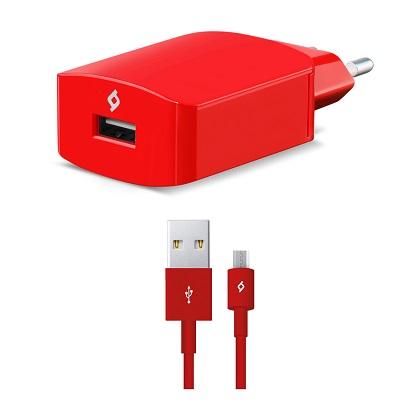 TTEC fortisths taksidiou Speedcharger™ 2.1A + kalwdio Micro USB kokkino