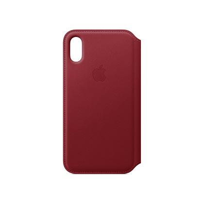 APPLE dermatini thiki Folio iPhone Xs kokkini
